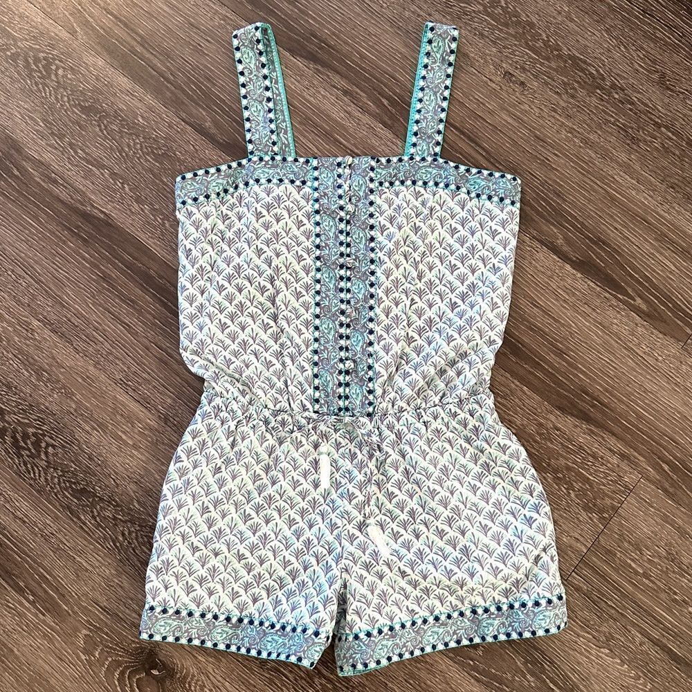 Vineyard Vines White and Teal Printed Cotton Romper